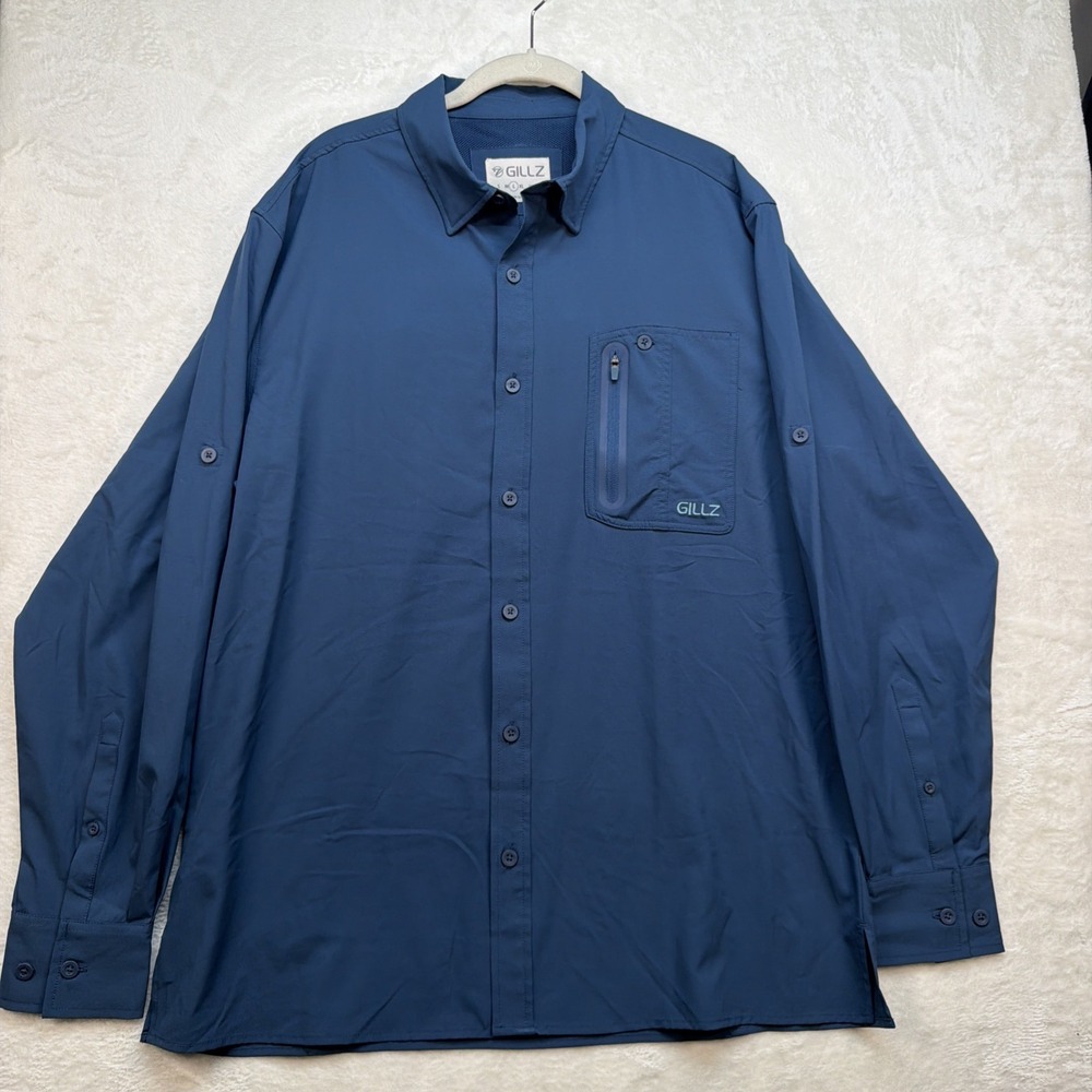 Gillz Fishing Shirt Mens Large‎ Blue Long Sleeve Performance Button Up Vent